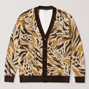 Golden Tiger Camouflage Motif for Everyday Layering and Relaxed Weekend Outfits All-over Print Knitted Cardigan