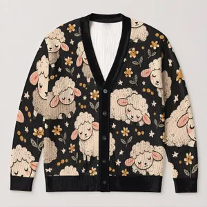 Sleepy Sheep and Pastel Florals for Cozy Autumn Layering and Whimsical Everyday Style All-over Print Knitted Cardigan