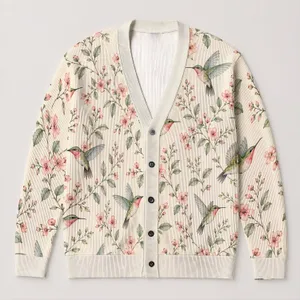 Watercolor Hummingbird Floral Elegance for Vacation Dates and Everyday Layering Women All-over Print Knitted Cardigan
