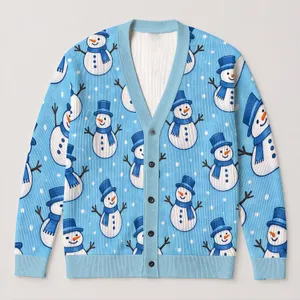 Blue Snowman Holiday Cheer for Winter Outings, Vacations, and Cozy Seasonal Gatherings All-over Print Knitted Cardigan
