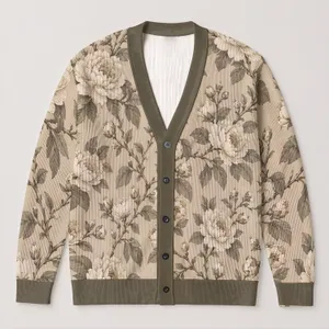 Vintage Cream Chrysanthemum Blooms For Cozy Winter Gatherings And Everyday Elegance All-over Print Knitted Cardigan