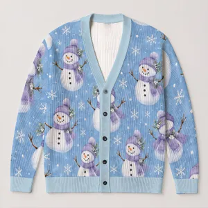 Whimsical Snowmen in Lavender Hats for Cozy Holiday Layering and Winter Cheer Style All-over Print Knitted Cardigan