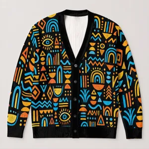 Vibrant Bohemian Geometric Motifs for Casual Layering and Fall Outings, Bold Style All-over Print Knitted Cardigan
