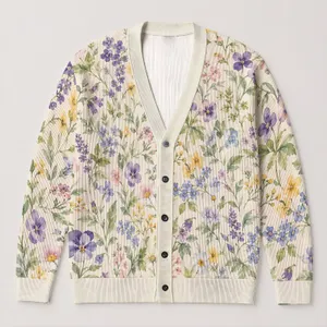 Pastel Wildflower Meadow Blooms for Relaxed Weekend Layering and Women’s Style All-over Print Knitted Cardigan