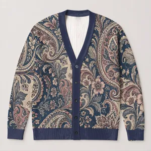 Vintage Paisley Floral Motifs for Bohemian Layering and Everyday Weekend Outfits for Women All-over Print Knitted Cardigan