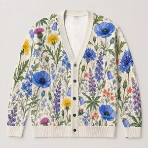 Wildflower Meadow Blooms for Relaxed Everyday Layering, Garden Walks, and Casual Style All-over Print Knitted Cardigan