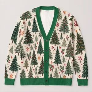 Christmas Tree Holiday Forest Motif for Cozy Winter Layering and Festive Gatherings All-over Print Knitted Cardigan