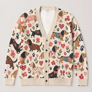 Dachshund Hearts And Florals For Cozy Everyday Layering, Dog Lover Gift Idea For Women All-over Print Knitted Cardigan