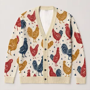 Colorful Rooster Farmhouse Motifs for Autumn Layering and Everyday Country Style for Women All-over Print Knitted Cardigan