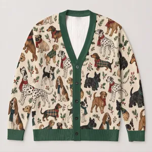 Vintage Dog Motif Everyday Layering Gift for Dog Lovers and Cozy Weekend Outings All-over Print Knitted Cardigan