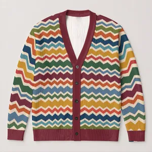 Multicolor Wavy Stripes for Relaxed Weekend Layering and Travel Days, Women's Casual Style All-over Print Knitted Cardigan