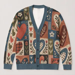 Handcrafted Heart Motifs for Romantic Everyday Layering and Casual Weekend Style All-over Print Knitted Cardigan