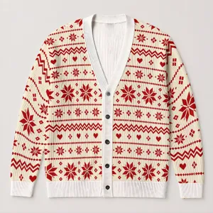Red White Nordic Snowflakes for Cozy Holiday Layering and Winter Gatherings Style All-over Print Knitted Cardigan