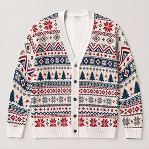 Snowflake Pine Tree Fair Isle Holiday Motifs For Cozy Winter Layering And Gifting All-over Print Knitted Cardigan