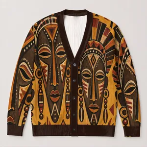 African Mask Motifs For Weekend Getaways And Effortless Everyday Layering All-over Print Knitted Cardigan