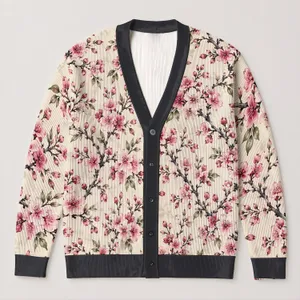 Pink Cherry Blossom Branches for Spring Layering and Japanese-Inspired Style All-over Print Knitted Cardigan