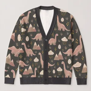 Dinosaur Mountain Raincloud Motifs for Cozy Autumn Layering and Casual Weekend Wear All-over Print Knitted Cardigan