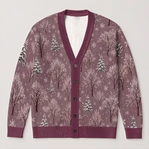 Snowy Woodland Trees and Snowflakes for Cozy Winter Gatherings, Women’s Holiday Style All-over Print Knitted Cardigan