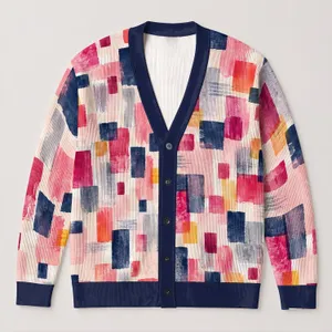 Abstract Watercolor Color Blocks for Colorful Everyday Layering and Modern Artistic Style All-over Print Knitted Cardigan