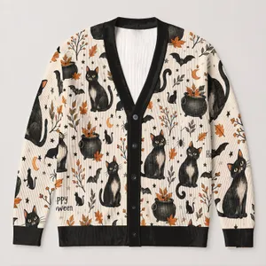 Black Cat Halloween Cauldrons For Festive Autumn Gatherings, Cozy Layers, And Parties All-over Print Knitted Cardigan