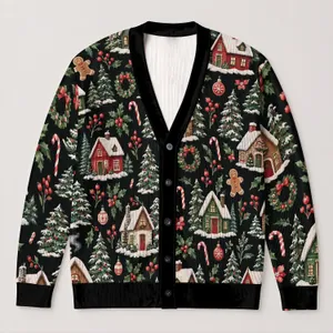 Whimsical Christmas Village Houses And Candy Canes For Festive Gatherings For Women All-over Print Knitted Cardigan