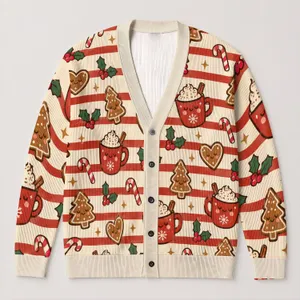Festive Hot Cocoa Gingerbread Holiday Style for Cozy Winter Gatherings for Women All-over Print Knitted Cardigan