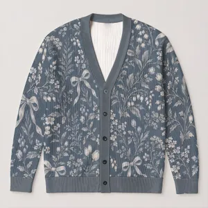 Vintage Botanical Bows for Everyday Layering and Romantic Weekend Style for Women All-over Print Knitted Cardigan