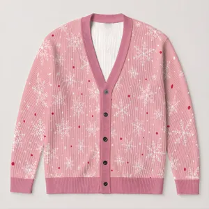 Pink Snowflake Polka Dot Winter Style For Cozy Everyday Layering Gift For Mom Friends All-over Print Knitted Cardigan