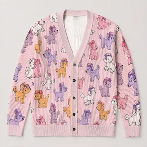 Pastel Poodle Companions for Playful Everyday Layering and Springtime City Strolls All-over Print Knitted Cardigan
