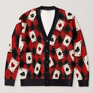 Playing Card Hearts And Spades Style For Game Nights And Casual Weekend Layering At Home All-over Print Knitted Cardigan