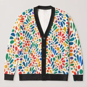 Colorful Retro Dots And Dashes For Cheerful Everyday Layering, Women’s Casual Style All-over Print Knitted Cardigan