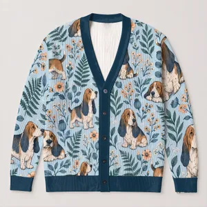 Basset Hound Garden Companions for Cozy Fall Walks and Everyday Layering Dog Lovers All-over Print Knitted Cardigan