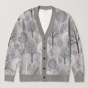 Winter Woodland Trees for Cozy Everyday Layering and Nature-Loving Women's Casual Style All-over Print Knitted Cardigan