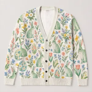 Mint Bunny Meadow Florals For Spring Layering, Easter Gatherings And Casual Weekends All-over Print Knitted Cardigan
