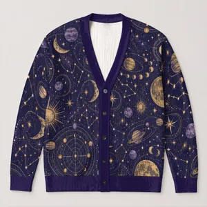 Celestial Moon And Star Charts For Everyday Layering And Night Sky Style For Women All-over Print Knitted Cardigan
