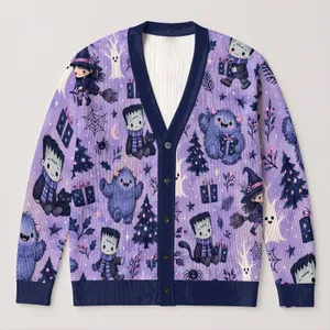 Cute Spooky Monster Friends For Cozy Halloween Layering, Women’s Fall Gift For Her All-over Print Knitted Cardigan