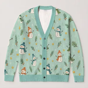 Snowman Star Holiday Motif For Women’s Festive Winter Layering And Christmas Gatherings All-over Print Knitted Cardigan