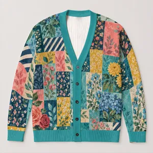 Vibrant Floral Patchwork Blooms for Cozy Fall Layering and Everyday Casual Style for Women All-over Print Knitted Cardigan