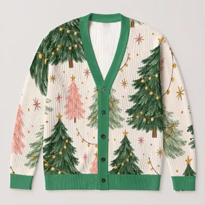Pastel Christmas Tree Holiday Celebration Botanical Style Women's Seasonal Gift Idea All-over Print Knitted Cardigan