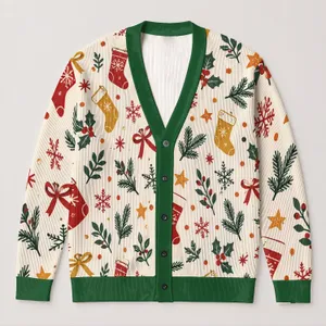 Christmas Stockings and Evergreen Branches for Festive Winter Gatherings, Women's Holiday All-over Print Knitted Cardigan