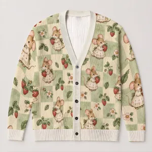 Strawberry Mouse Garden for Cozy Cottage Days and Spring Layering, Women’s Style All-over Print Knitted Cardigan