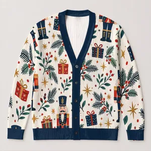 Nutcracker Soldiers And Pine Sprigs For Holiday Celebrations And Winter Layering All-over Print Knitted Cardigan