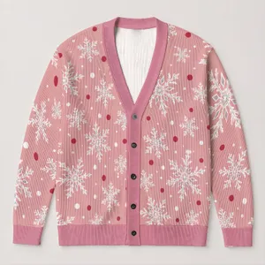 Pink Snowflakes And Polka Dots For Cozy Winter Celebrations And Holiday Gatherings All-over Print Knitted Cardigan