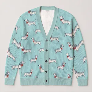 Dachshund Dogs with Red Bows for Cozy Autumn Layering and Everyday Gifts for Dog Lovers All-over Print Knitted Cardigan
