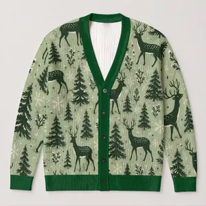 Green Deer Christmas Trees Snowflake Holiday Style for Women and Festive Gatherings All-over Print Knitted Cardigan