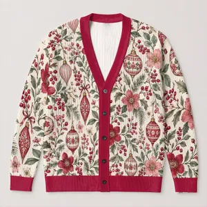 Red Floral Ornament Holiday Layering For Cozy Autumn Gatherings And Winter Weekends All-over Print Knitted Cardigan