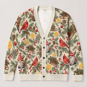 Festive Cardinal Gnome Holiday Motifs For Cozy Winter Layering And Seasonal Gifts All-over Print Knitted Cardigan
