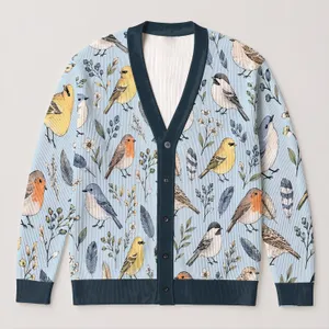 Hand-Drawn Songbirds and Feathers for Cozy Everyday Layering and Nature-Loving Women All-over Print Knitted Cardigan