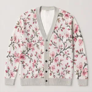 Pink Cherry Blossom Branches For Elegant Spring Layering And Everyday Women's Style All-over Print Knitted Cardigan
