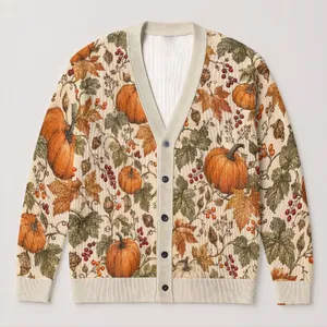 Pumpkin Vine Harvest Motifs for Cozy Autumn Gatherings and Everyday Layering for Women All-over Print Knitted Cardigan
